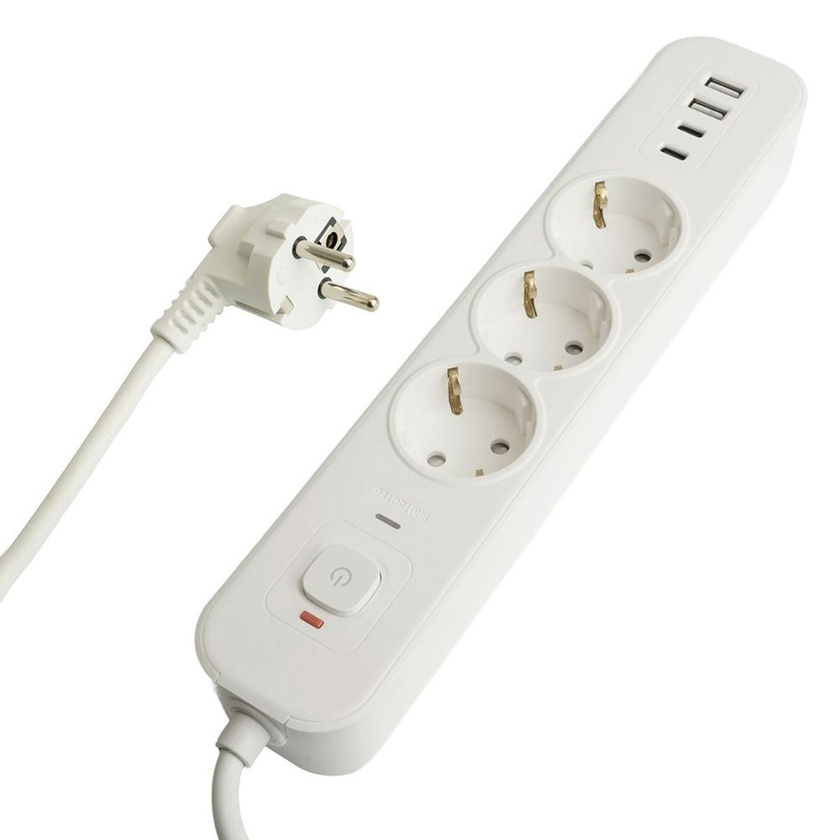 Сетевой фильтр 3-местный с/з Stekker 3x1мм2, 5 м, 250В, 16А, 2 USB-A+2 Type-C 3, серия Nova, белый 50101