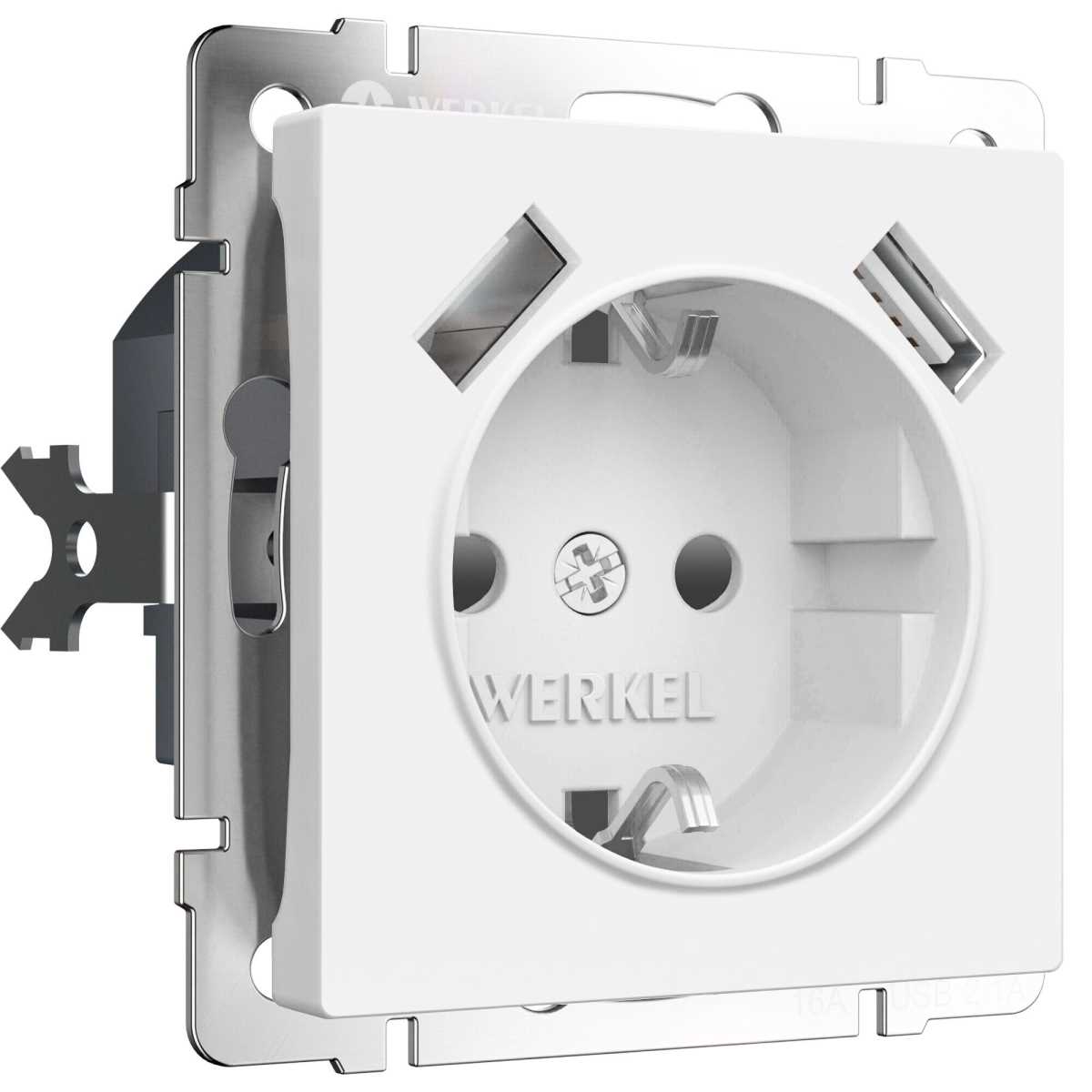 Розетка Werkel с заземлением, шторками и USBх2 белый матовый W1171561 4690389191992 2