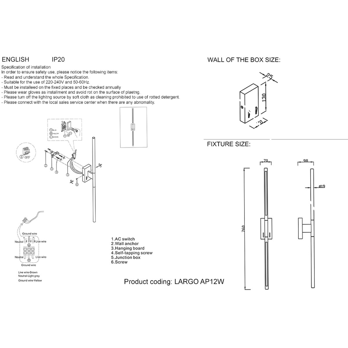 Подсветка для зеркал Crystal Lux Largo AP12W Black 1
