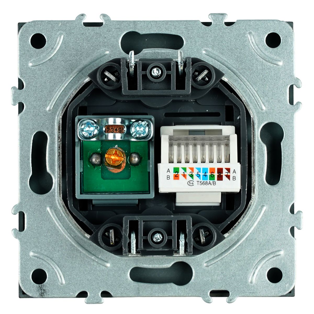 Розетка TV + компьютерная RJ-45 (механизм), STEKKER, RST00-5106-05, серия Эмили, черный уголь, soft touch 49846 5