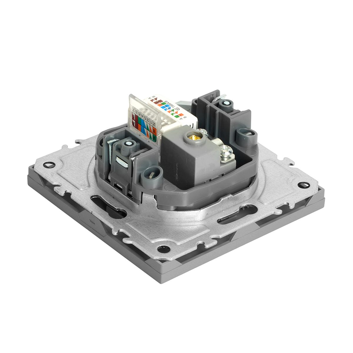Розетка TV + компьютерная RJ-45 (механизм), STEKKER, серия Эмили, RST00-5106-10, платиново-серый, soft touch 49950 2