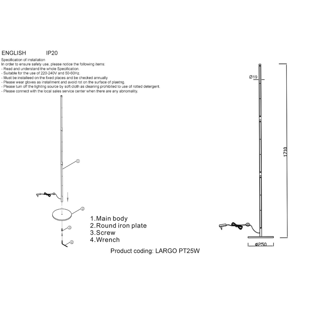 Торшер Crystal Lux Largo PT25W Gold 1