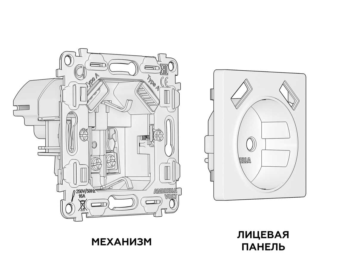 Комплект механизма электрической розетки AMBRELLA VOLT  ALFA Белый глянец 2USB A+A 18W (быстрая зарядка) с/з QUANT (AP1090, VM155) MA109010 2