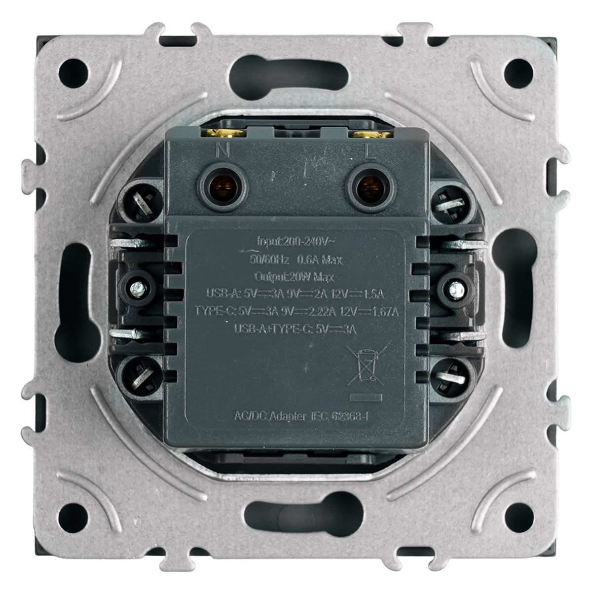 Розетка 2-местная USB + Type C (механизм), STEKKER, 250В, 20W, серия Эмили, RST10-5115-10, платиново-серый, soft touch 49957 5
