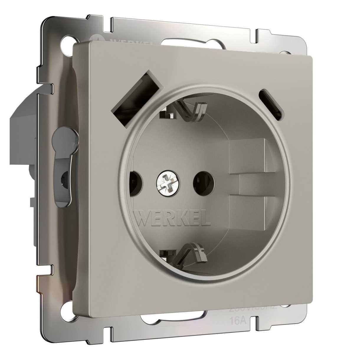 Розетка с заземлением, шторками и USB тип A+C (дымчатый) W1271704/ a069465 3