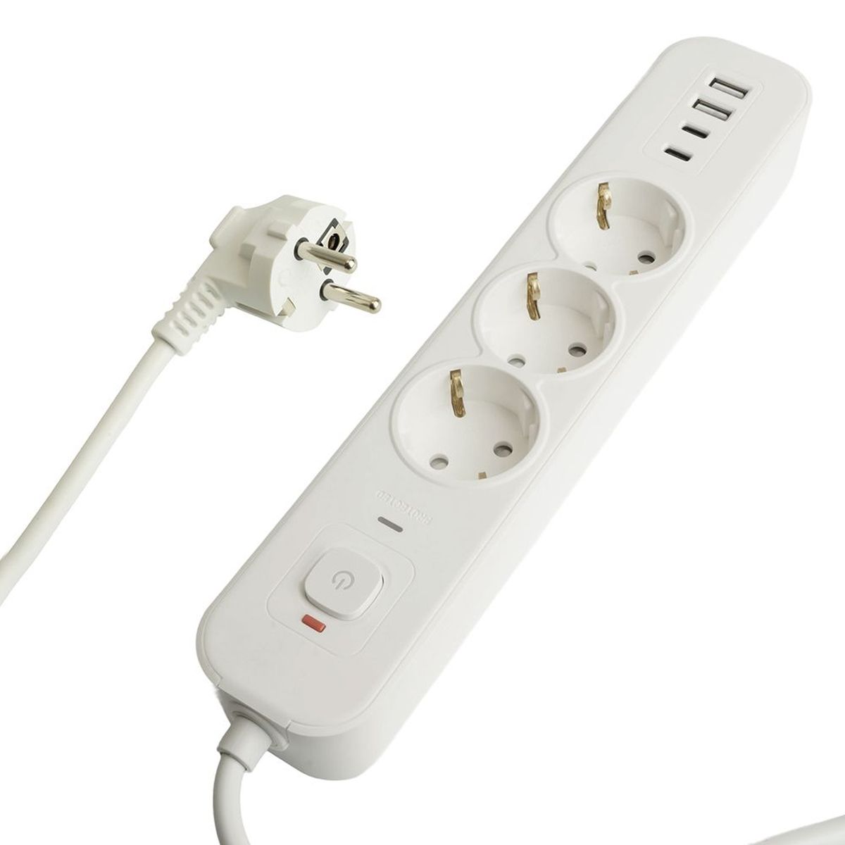 Сетевой фильтр 3-местный с/з Stekker 3x1мм2, 3 м, 250В, 16А, 2 USB-A+2 Type-C 3, серия Nova, белый 50100