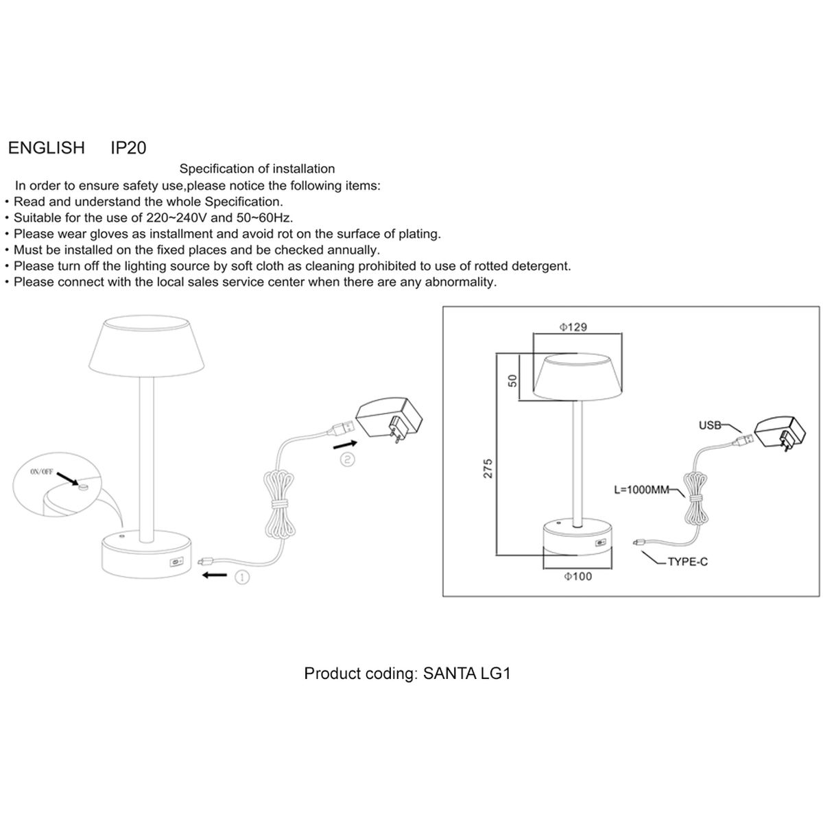 Настольная лампа Crystal Lux Santa LG1 Black 1