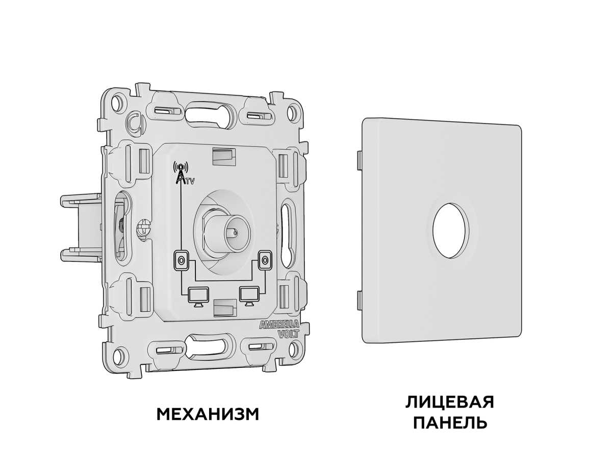 Комплект механизма TV розетки проходной AMBRELLA VOLT ALFA Белый глянец 5-1000 MHz 4dB QUANT (AP1130, VM211) MA113030 3