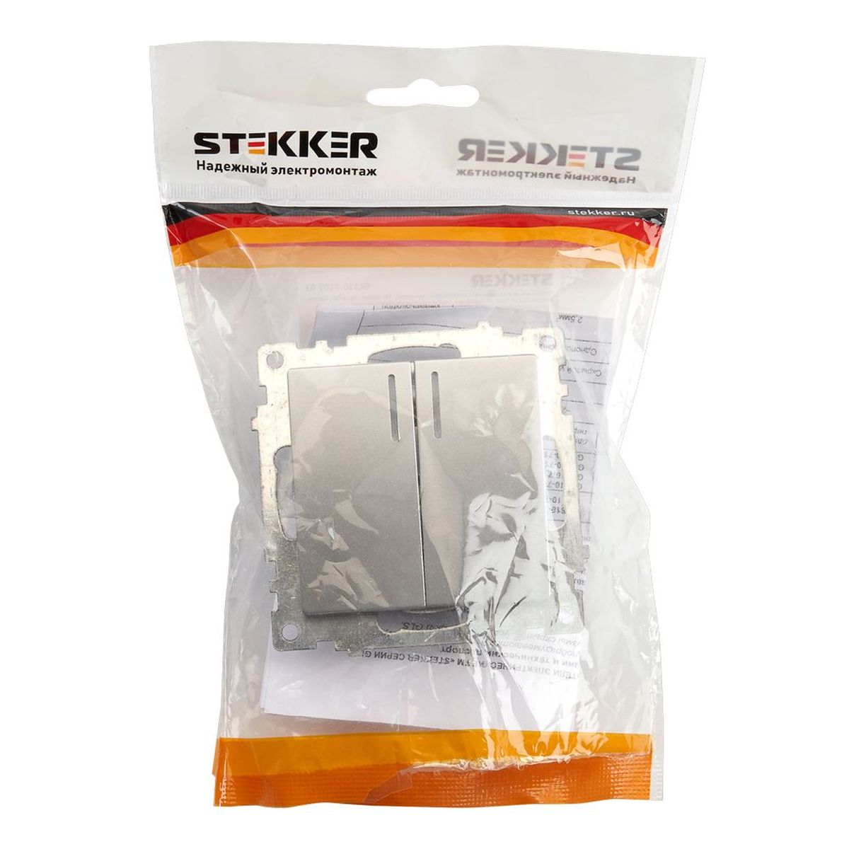 Выключатель двухклавишный Stekker Катрин с подсветкой серебро GLS10-7102-03 39579 5