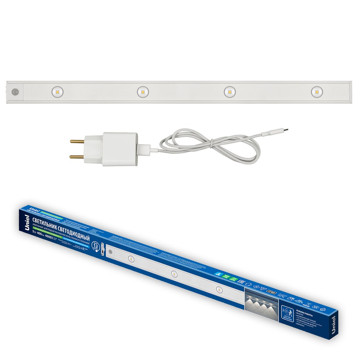 Мебельный светодиодный светильник Uniel ULI-F50-5W/4000K Sensor IP40 White UL-00011956 2