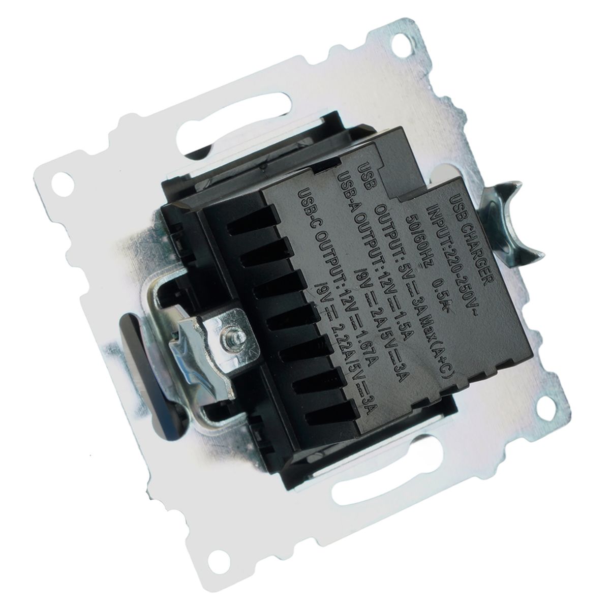 Розетка 2-местная USB + type C (механизм), STEKKER GLS10-7116-05, 250B, 3А, серия Катрин, черный 50055 1