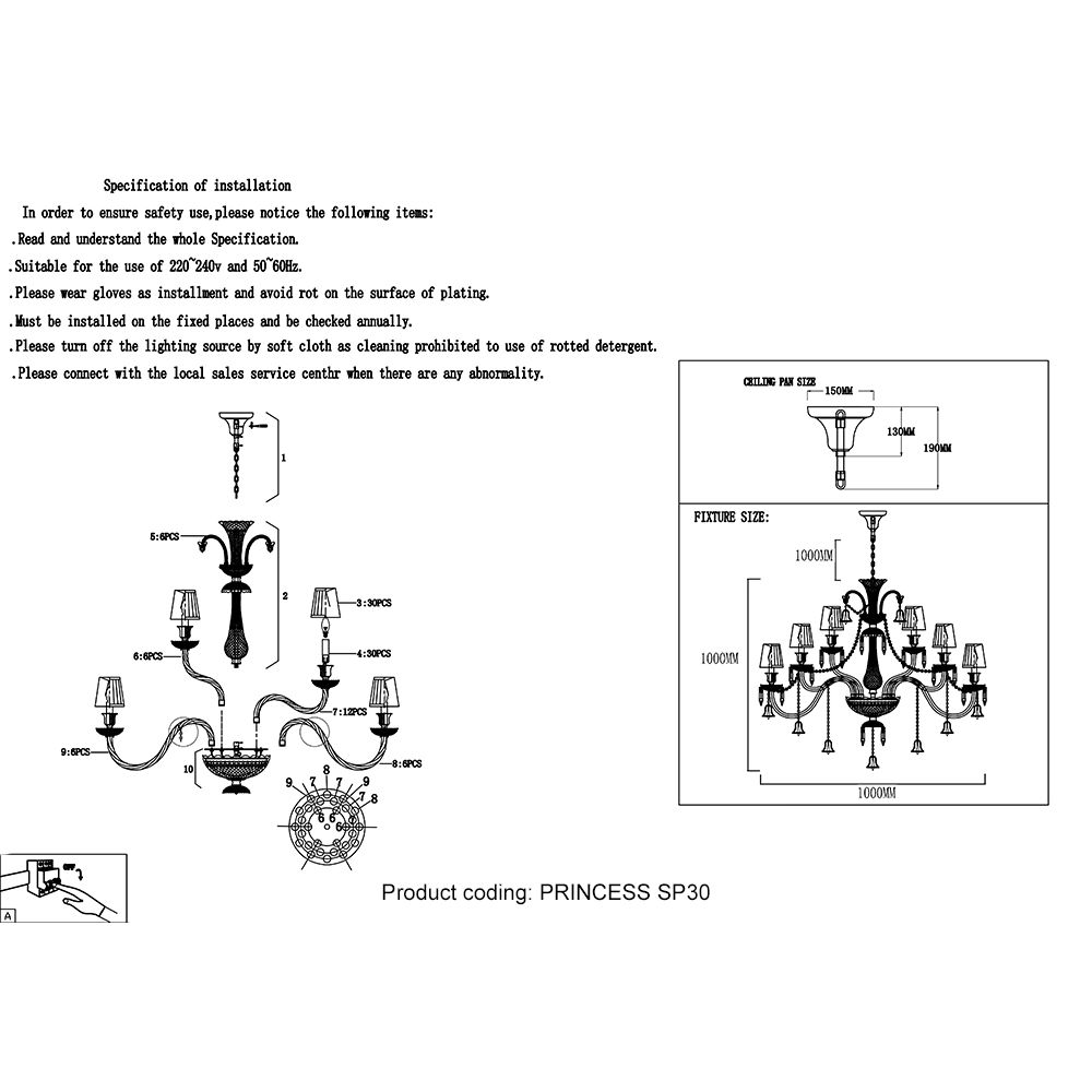 Подвесная люстра Crystal Lux Princess SP30 2
