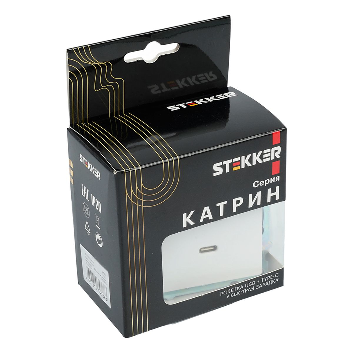 Розетка USB 2-местная + type C (механизм), STEKKER GLS10-7116-01, 250В, 3А, max 20W, серия Катрин, белый 50051 4