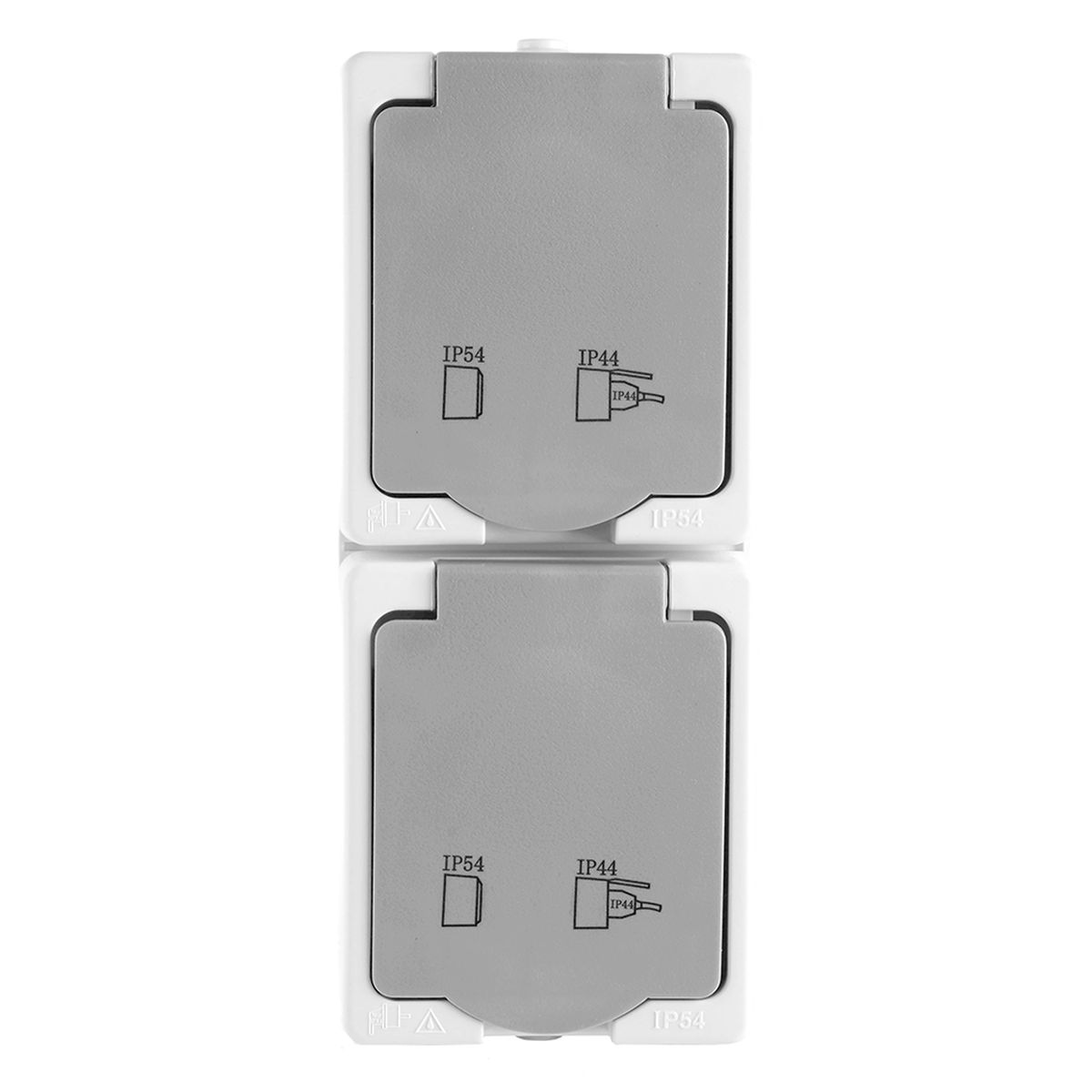 Розетка 2-местная с крышкой с/з STEKKER PST16-22-54V, пластик АВS, 250В, 16А, IP54,  белый/серый 49737 4