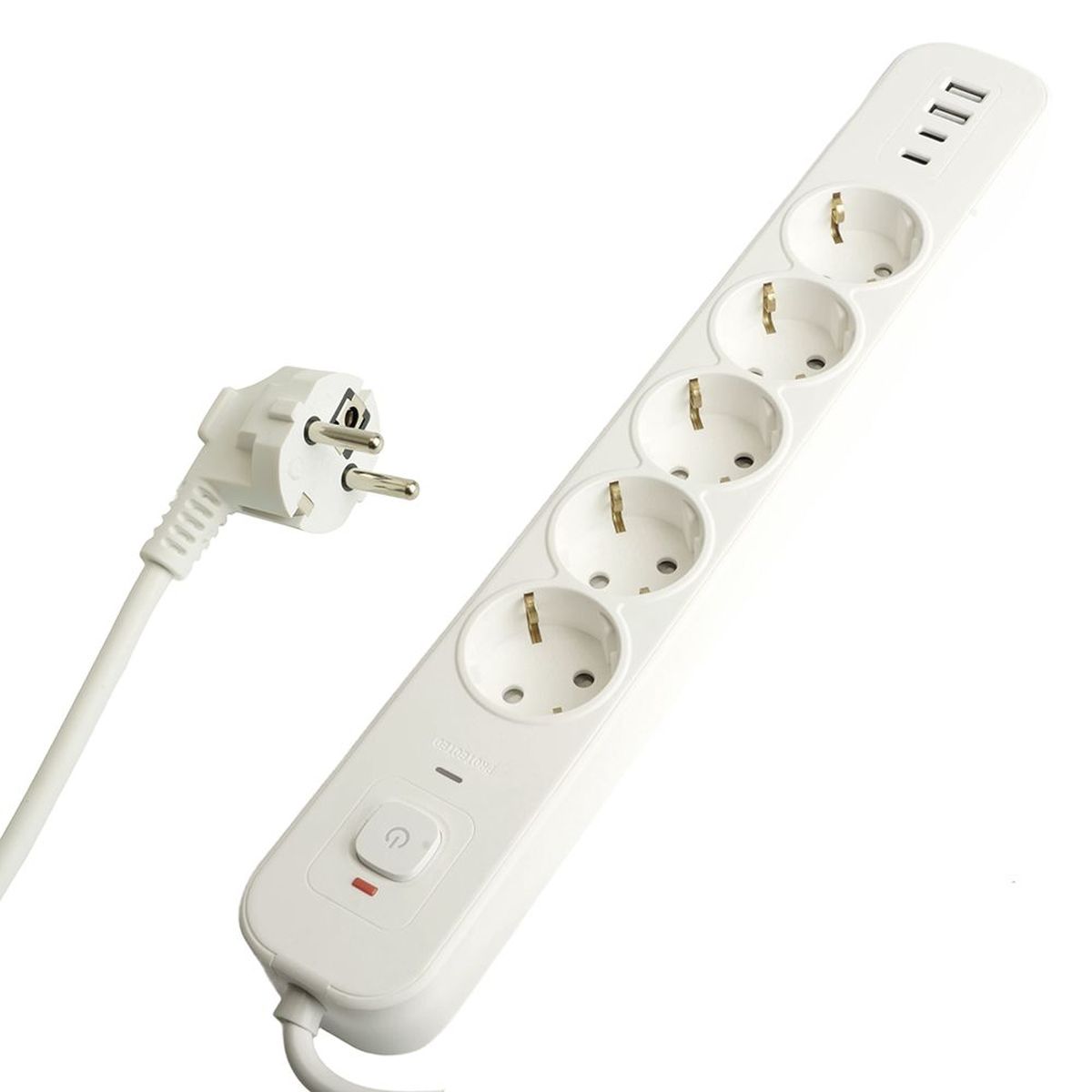 Сетевой фильтр 5-местный с/з Stekker 3x1мм2, 3 м, 250В, 16А, 2 USB-A+2 Type-C 3, серия Nova, белый 50103
