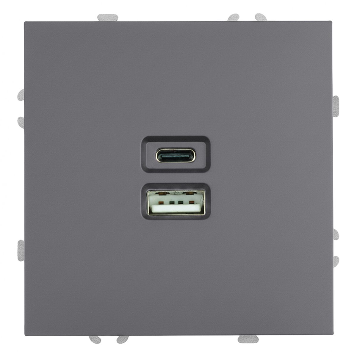 Розетка 2-местная USB + Type C (механизм), STEKKER, 250В, 20W, серия Эмили, RST10-5115-10, платиново-серый, soft touch 49957