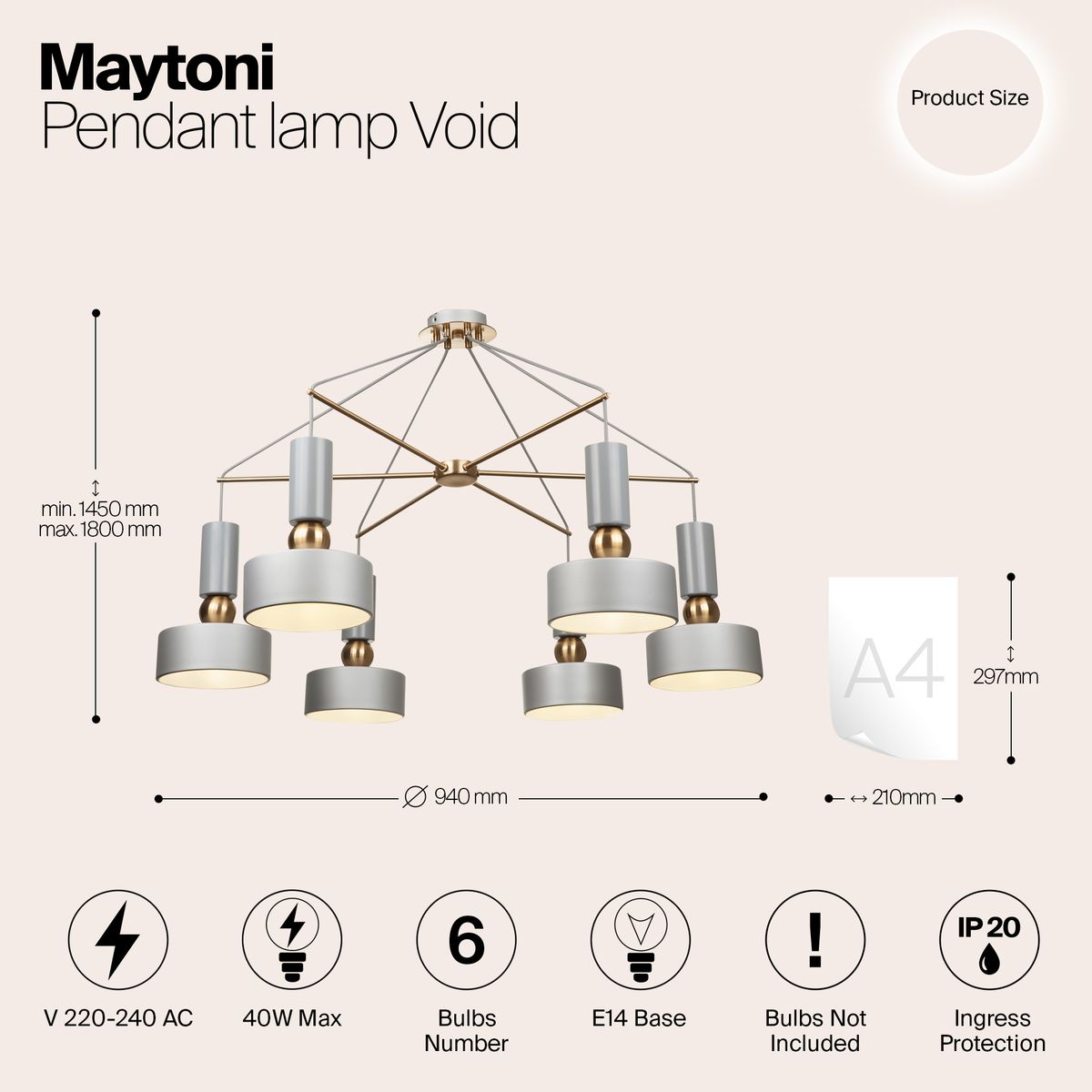 Подвесная люстра Maytoni Void MOD030PL-06GR 1
