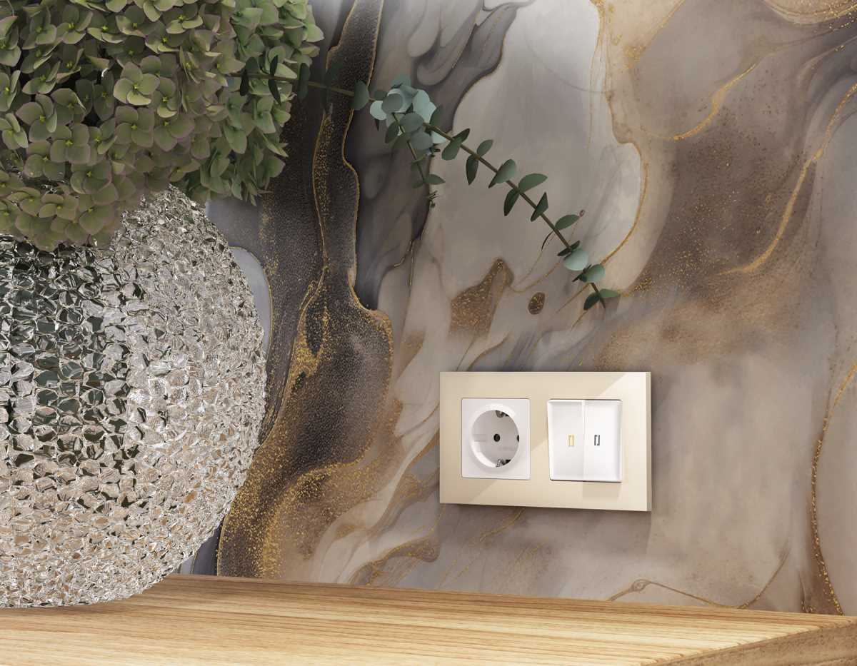 Комплект механизма 2-кл проходного выключателя AMBRELLA VOLT с подсветкой 3200K ALFA Белый глянец QUANT (AP1040, VM120, G22Y) 3