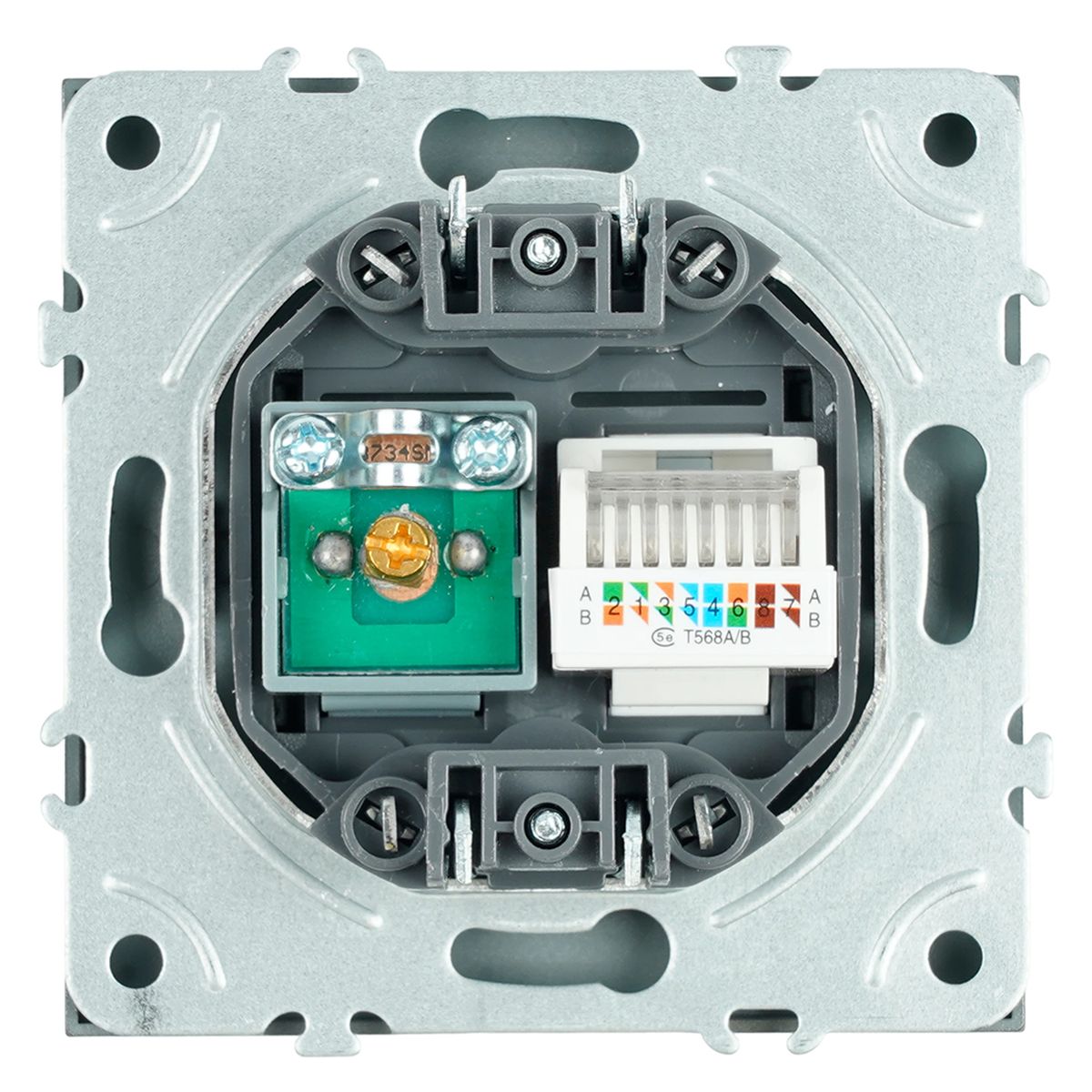 Розетка TV + компьютерная RJ-45 (механизм), STEKKER, серия Эмили, RST00-5106-10, платиново-серый, soft touch 49950 5