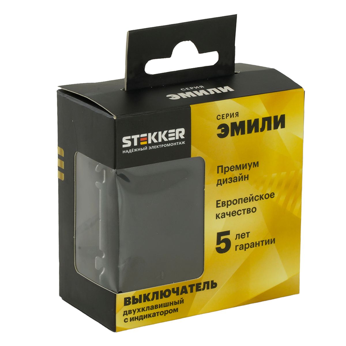 Выключатель 2-клавишный c индикатором (механизм), STEKKER, 250В, 10А, серия Эмили, RSW10-5102-05, черный уголь, soft touch 49838 4