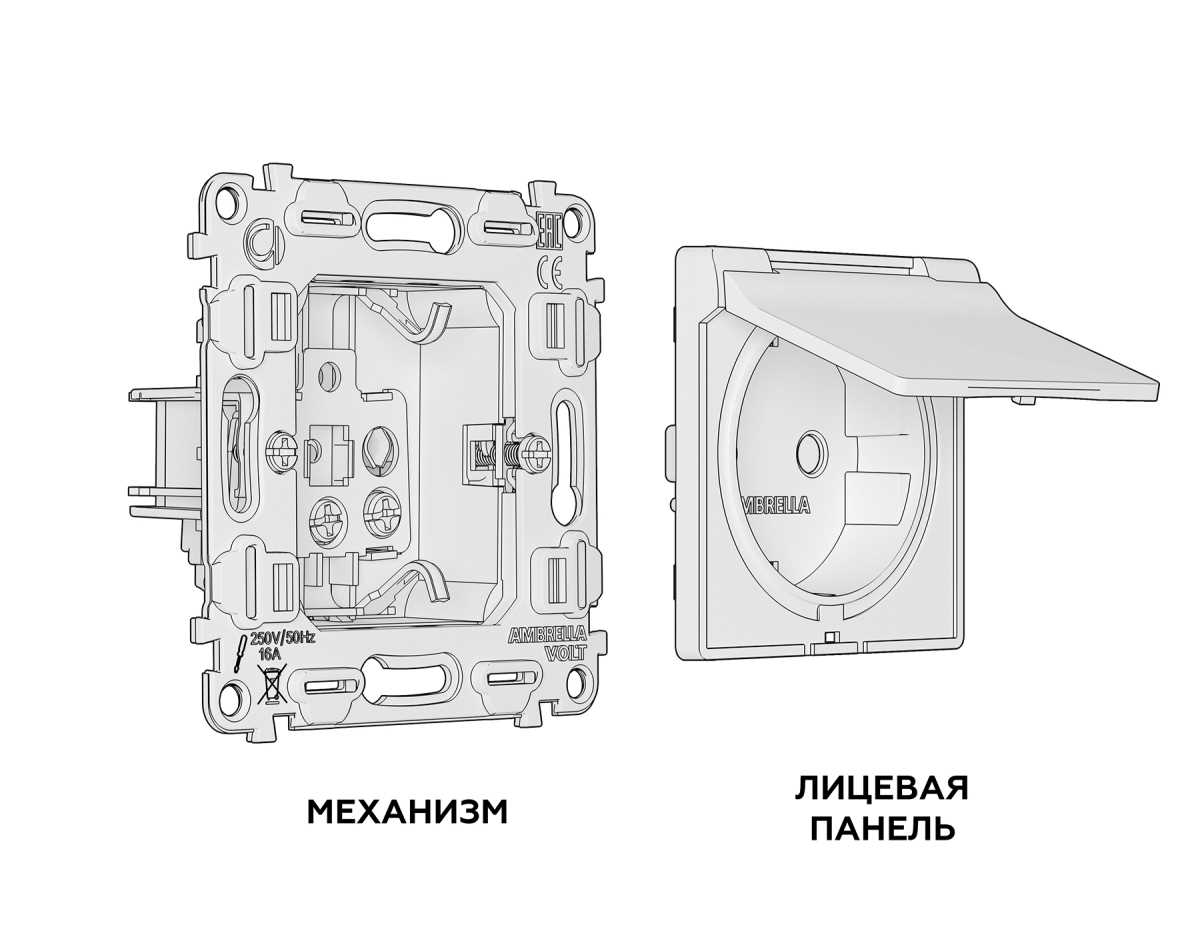 Комплект механизма электрической розетки AMBRELLA VOLT ALFA Белый глянец с/з с шторками и крышкой IP44 QUANT (AP1080, VM141) MA108010 1