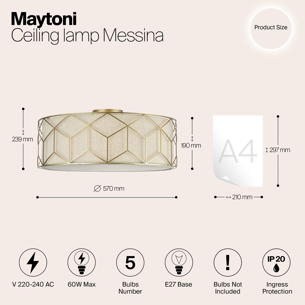 Потолочный светильник Maytoni Messina H223-PL-05-G 1