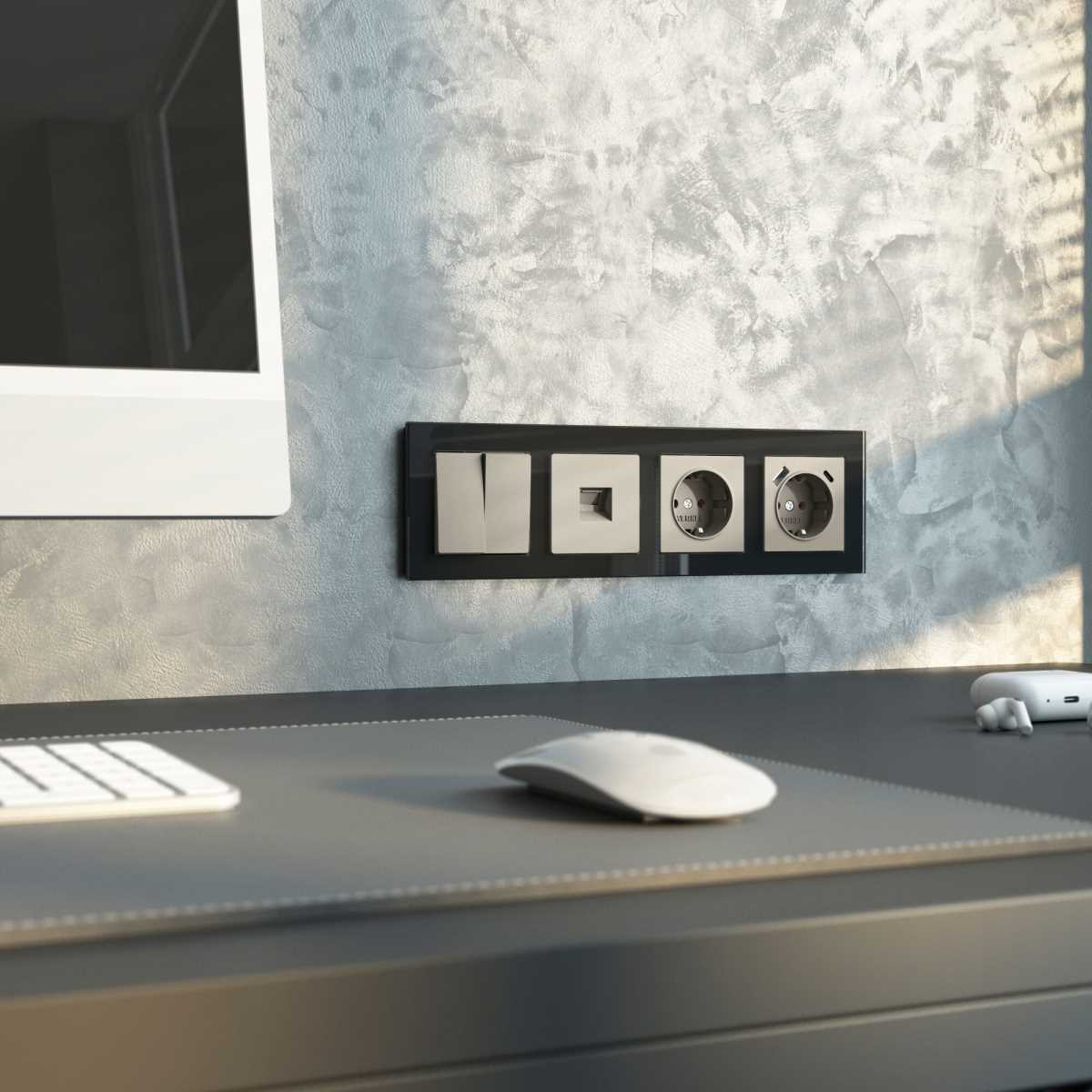 Розетка с заземлением, шторками и USB тип A+C (дымчатый) W1271704/ a069465 1