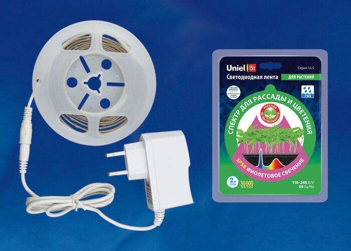 Светодиодная влагозащищенная лента Uniel 7,5W/m 42LED/m 2835SMD фиолетовый 2M ULS-P76-2835-42LED/m-IP65-2M-SPSB RRP18C00 UL-00004101 1
