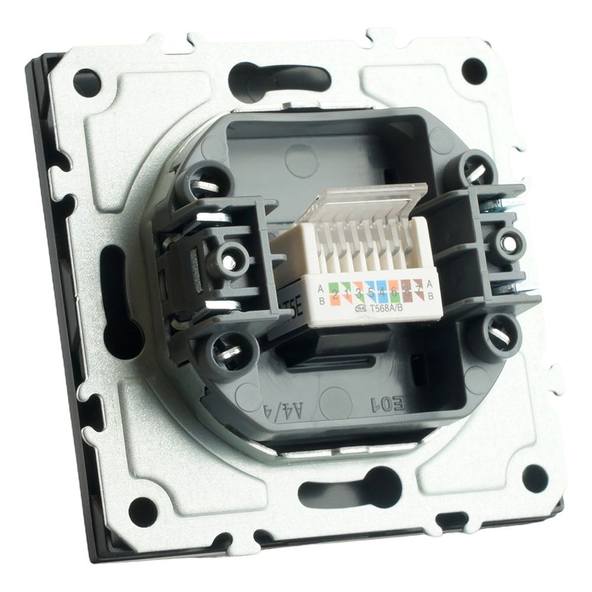 Розетка компьютерная 1-местная RJ-45 (механизм), STEKKER, серия Эмили, RST00-5117-05, черный уголь, soft touch 49847 1