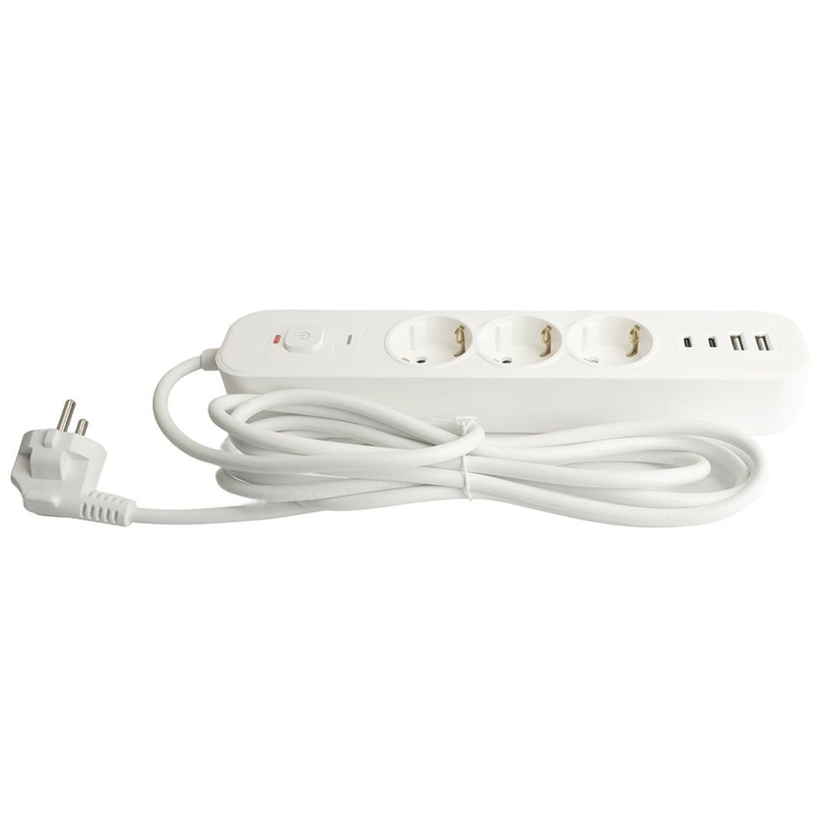 Сетевой фильтр 3-местный с/з Stekker 3x1мм2, 3 м, 250В, 16А, 2 USB-A+2 Type-C 3, серия Nova, белый 50100 3