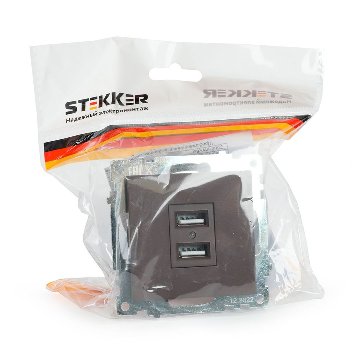 Розетка двухместная USB Stekker Катрин шоколад GLS10-7115-04 49027 2