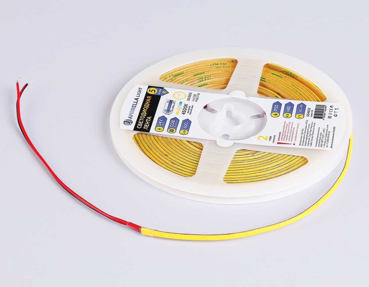 Светодиодная лента Ambrella Light GS4602 COB 384Led/ 7W m/ 24V IP20 4500K/ 5m*3mm*2mm (2 конт.) GS4602 5