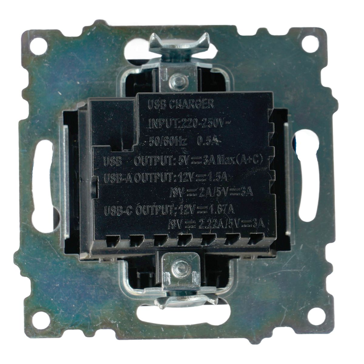 Розетка 2-местная USB + type C (механизм), STEKKER GLS10-7116-05, 250B, 3А, серия Катрин, черный 50055 3