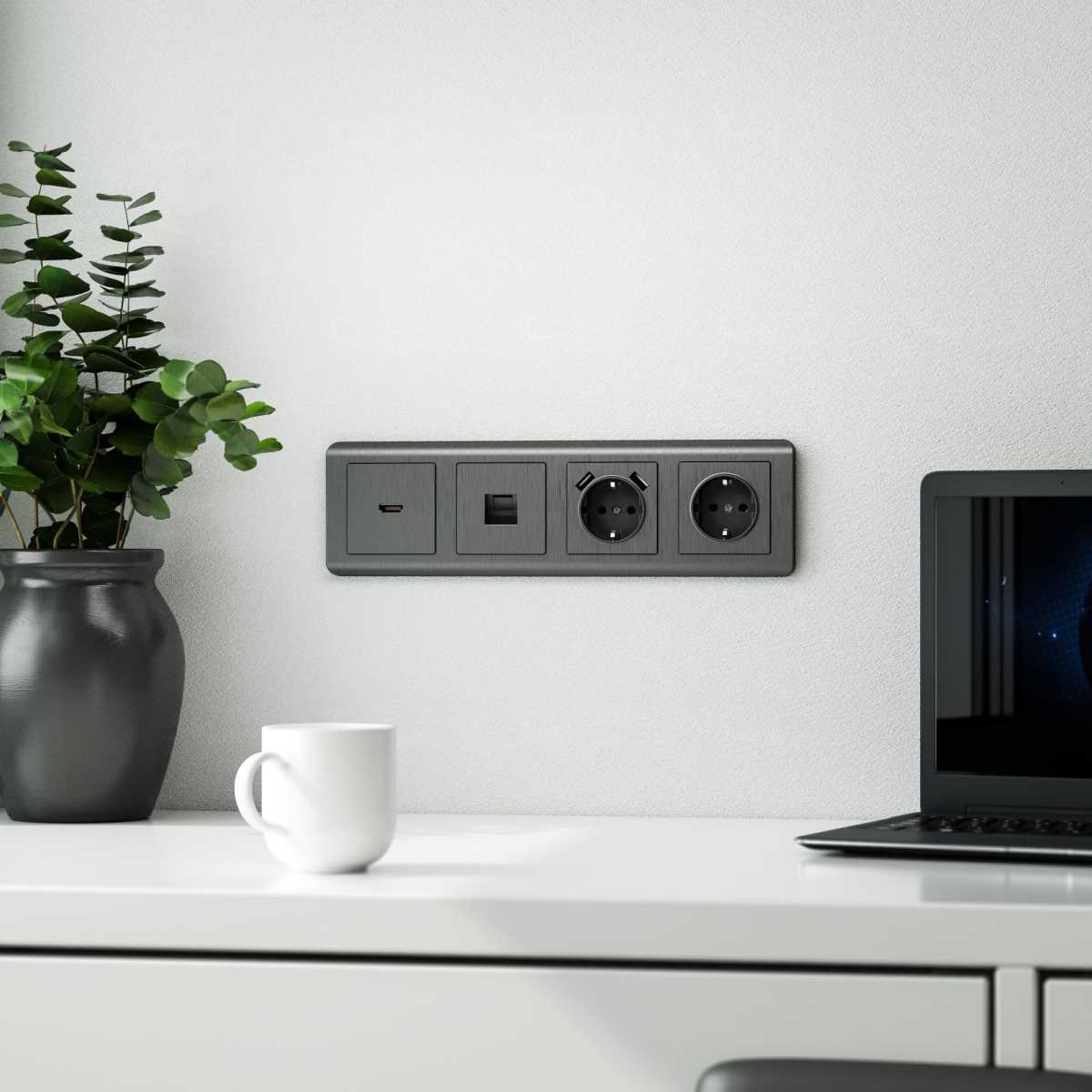 Накладка для розетки USB Werkel графит рифленый W1179504 4690389158667 1