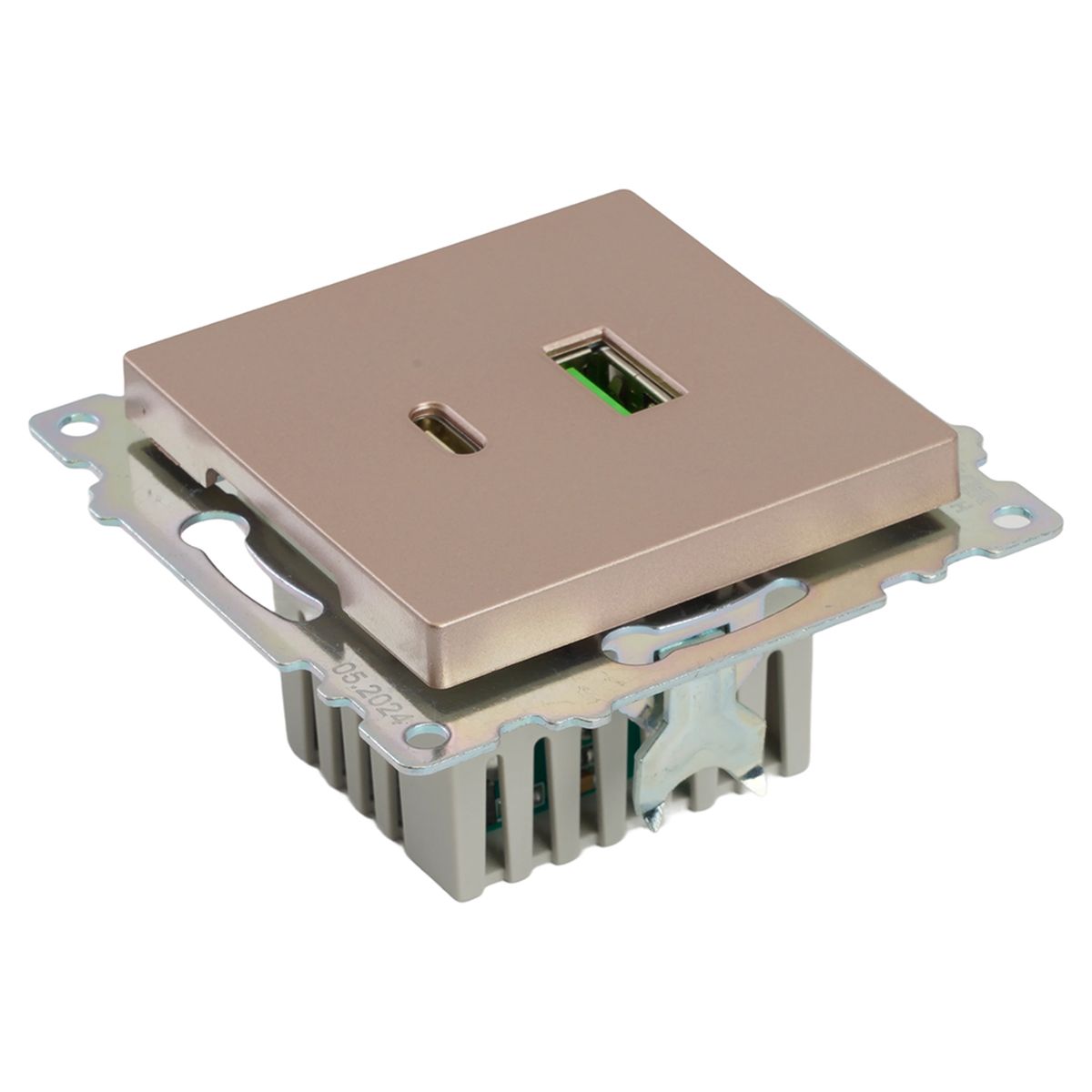 Розетка 2-местная USB + type C (механизм), STEKKER GLS10-7116-02, 250B, 3A, max 20W, серия Катрин, шампань 50056 4