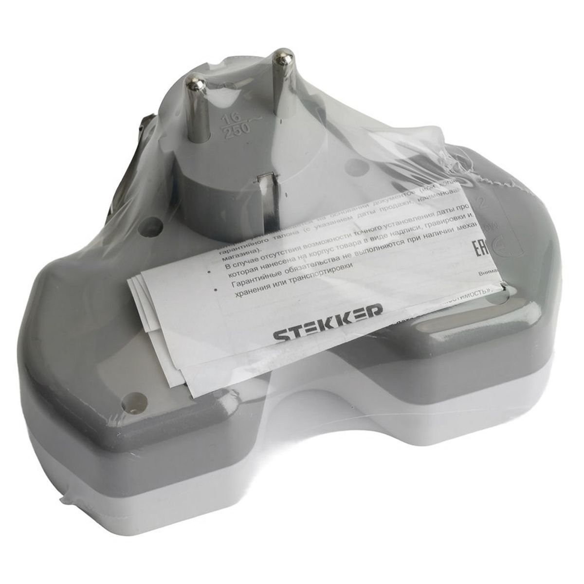 Разветвитель сетевой 2-местный с/з Stekker ADP16-15-20, 250V, 16A и USB+Type C на 2.4А, белый/серый 50071 3