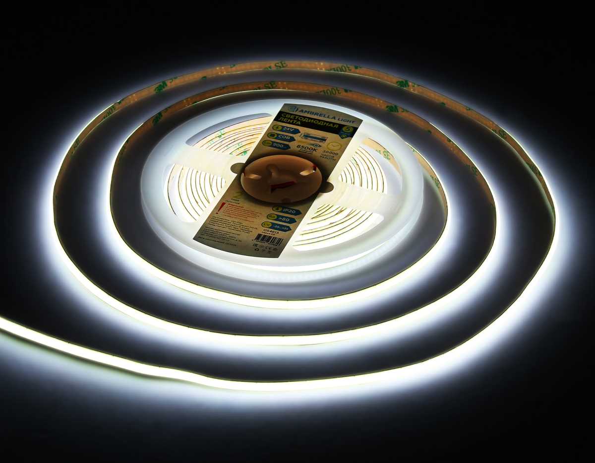 Светодиодная лента Ambrella Light GS4613 COB 400Led/10W m/ 24V IP20 6500K/ 5m*5mm*2.1mm (2 конт.) GS4613 4