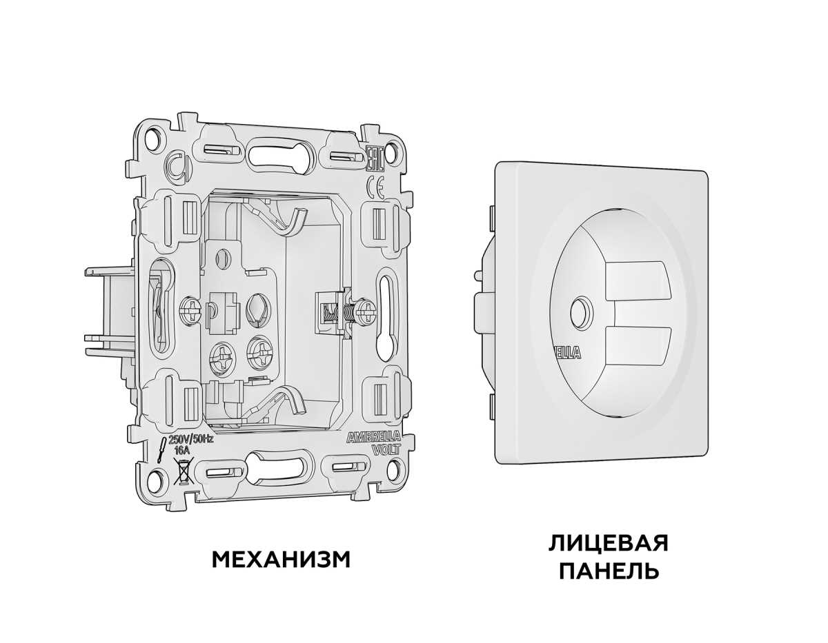 Комплект механизма электрической розетки AMBRELLA VOLT  ALFA Белый глянец с/з с шторками QUANT (AP1070, VM141) MA107010 4