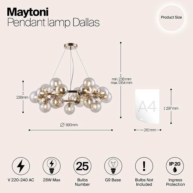 Подвесная люстра Maytoni Dallas MOD548PL-25G изображение 2 Подвесная люстра Maytoni Dallas MOD548PL-25G Фото № 2