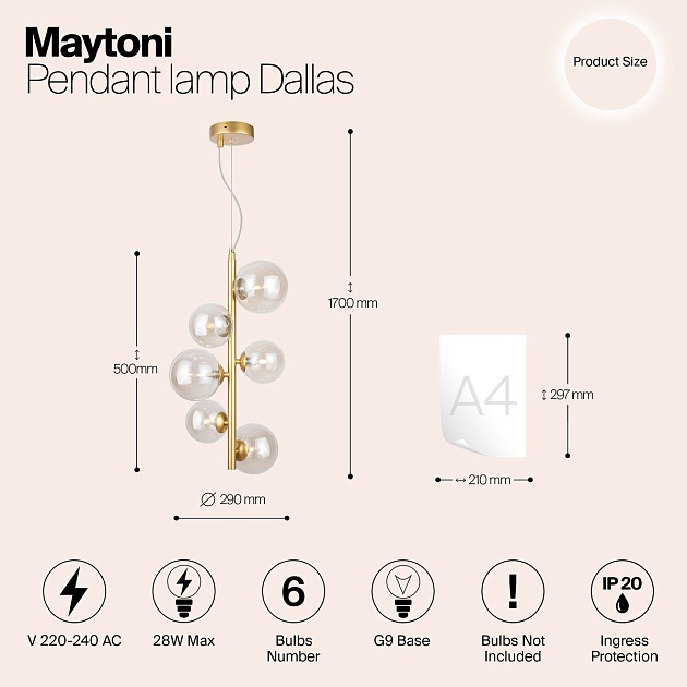 Подвесной светильник Maytoni Dallas MOD545PL-06G Фото № 2