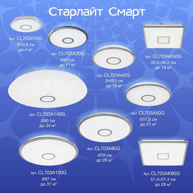 Потолочный светодиодный светильник Citilux Старлайт Смарт CL703A10G изображение 5 Потолочный светодиодный светильник Citilux Старлайт Смарт CL703A10G Фото № 5