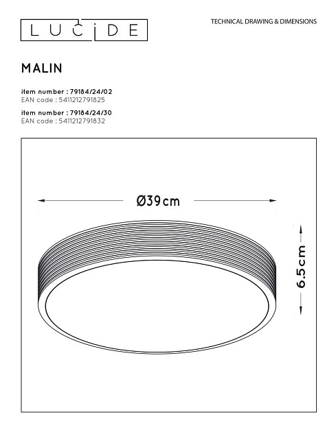 Потолочный светодиодный светильник Lucide Malin 79184/24/30 изображение 2 Потолочный светодиодный светильник Lucide Malin 79184/24/30 Фото № 2