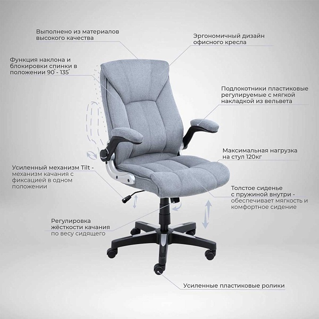 Кресло руководителя AksHome Galio серый, велюр 86372 изображение 3 Кресло руководителя AksHome Galio серый, велюр 86372 Фото № 3