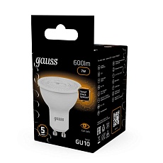 Лампа светодиодная Gauss GU10 7W 3000K матовая 101506107 4