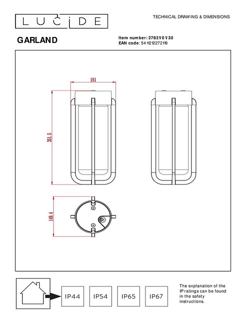 Уличный светильник Lucide Garland 27821/01/30 Фото № 2