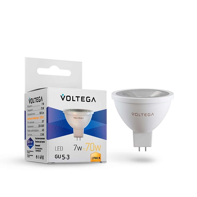 Лампа светодиодная Voltega GU5.3 7W 2700K прозрачная 7258 Фото № 2