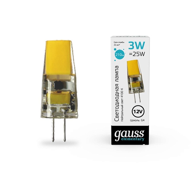 Лампа cветодиодная Gauss G4 3W 4100K прозрачная 18723 Фото № 4