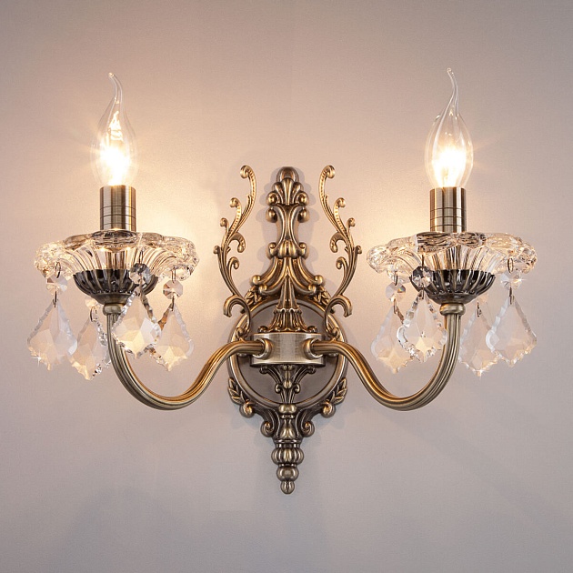 Бра Eurosvet 3281/2 античная бронза/прозрачный хрусталь Strotskis Фото № 4