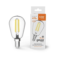 Лампа светодиодная филаментная Gauss E14 4,5W 2700K прозрачная 1141115 1