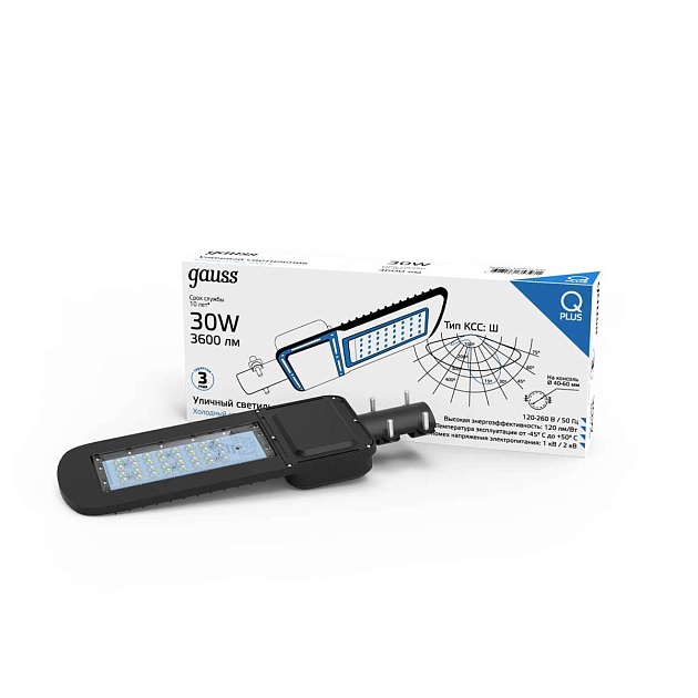 Уличный светодиодный консольный светильник Gauss Qplus 629535350 изображение 3 Уличный светодиодный консольный светильник Gauss Qplus 629535350 Фото № 3